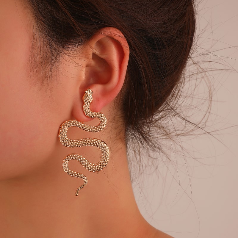 Boucles d'Oreilles Serpent Taille Grande Doré