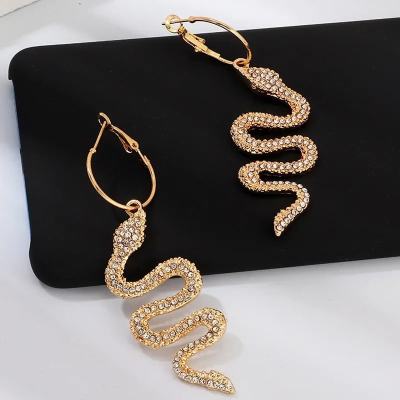Boucles d'Oreilles Pendantes Serpent Grande Taille Doré
