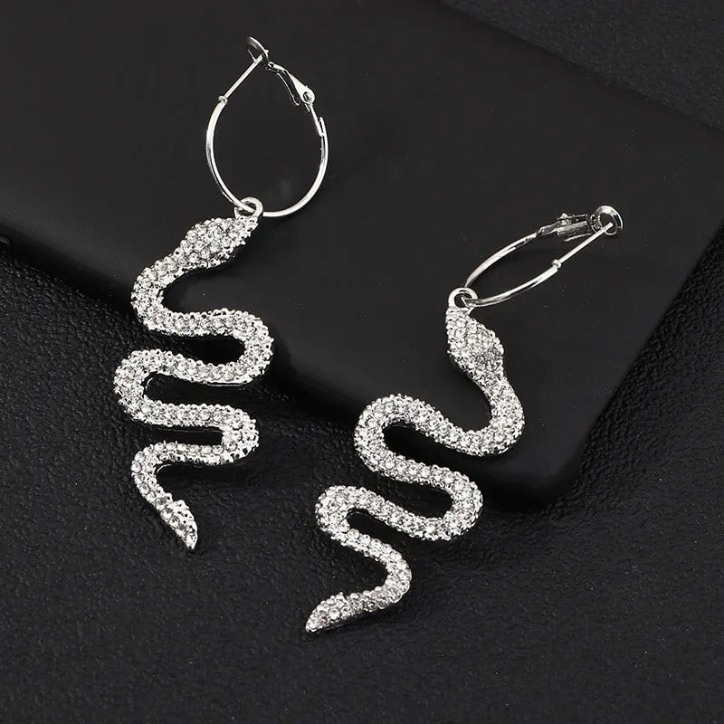 Boucles d'Oreilles Pendantes Serpent Grande Taille Argenté