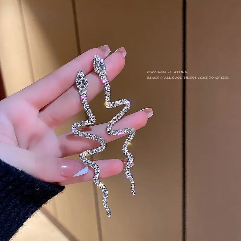 Boucles d'Oreilles Serpent Grande Taille Blanc Cristal