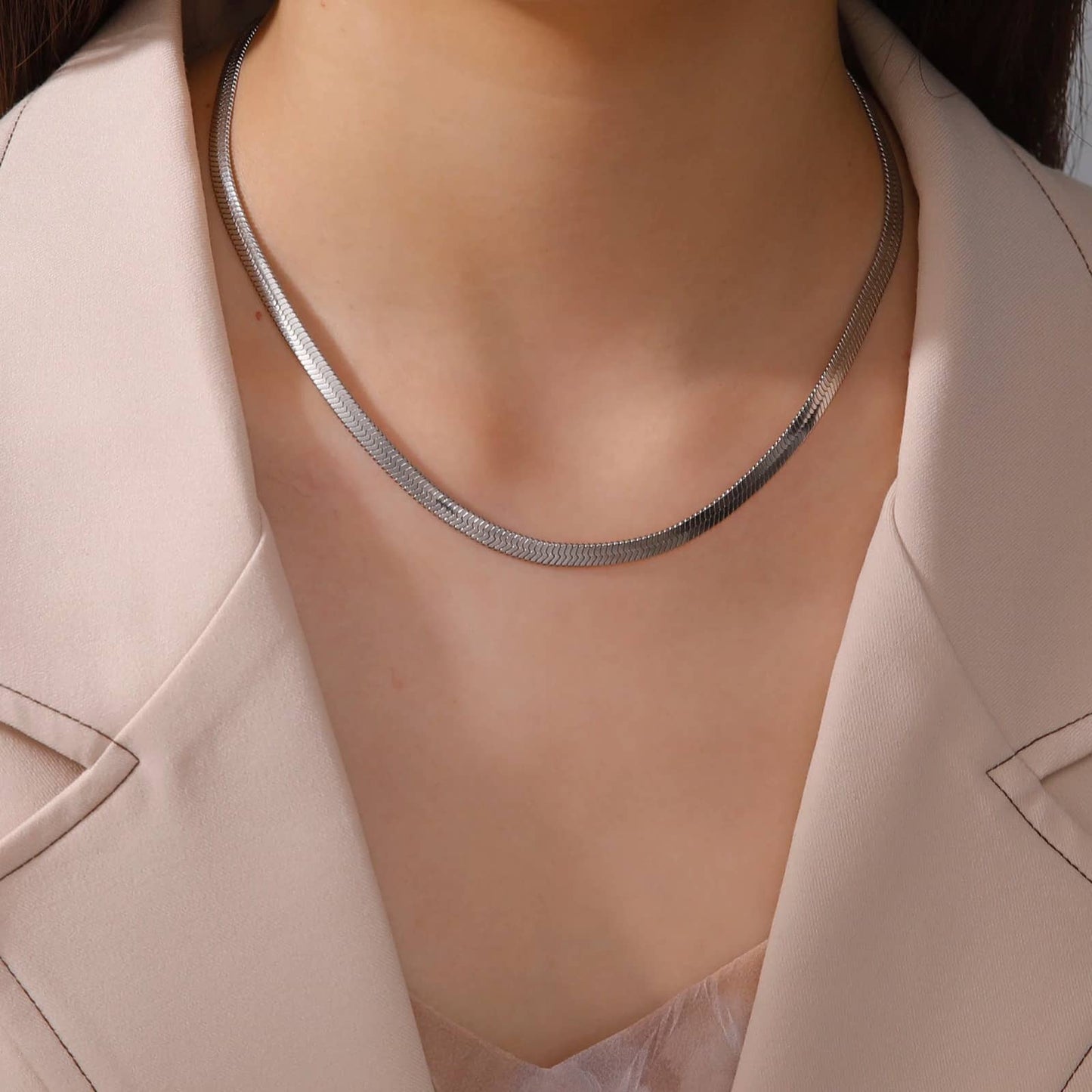 Collier Maille Serpent Plaqué Argent en acier inoxydable