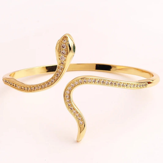 Bracelet Manchette Serpent Oxyde de Zirconium Or Jaune