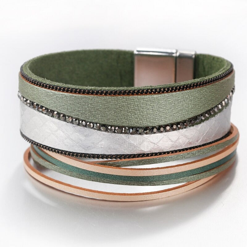 Bracelet Serpent Cuir Vert