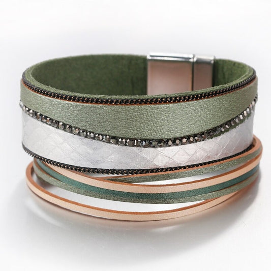 Bracelet Serpent Cuir Vert