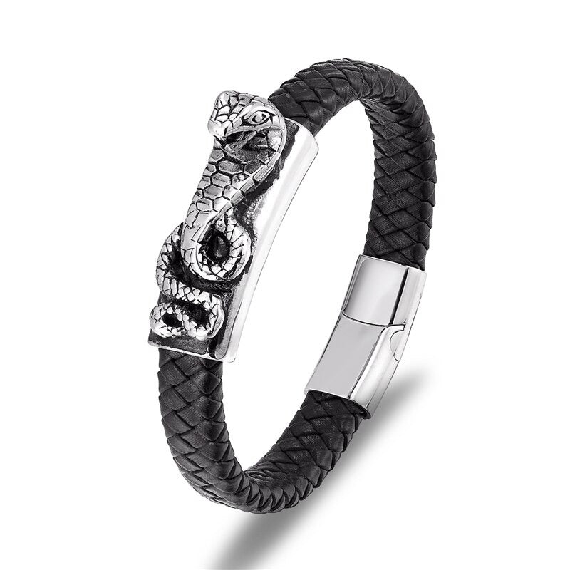 Bracelet Cobra Homme en Cuir Tressé