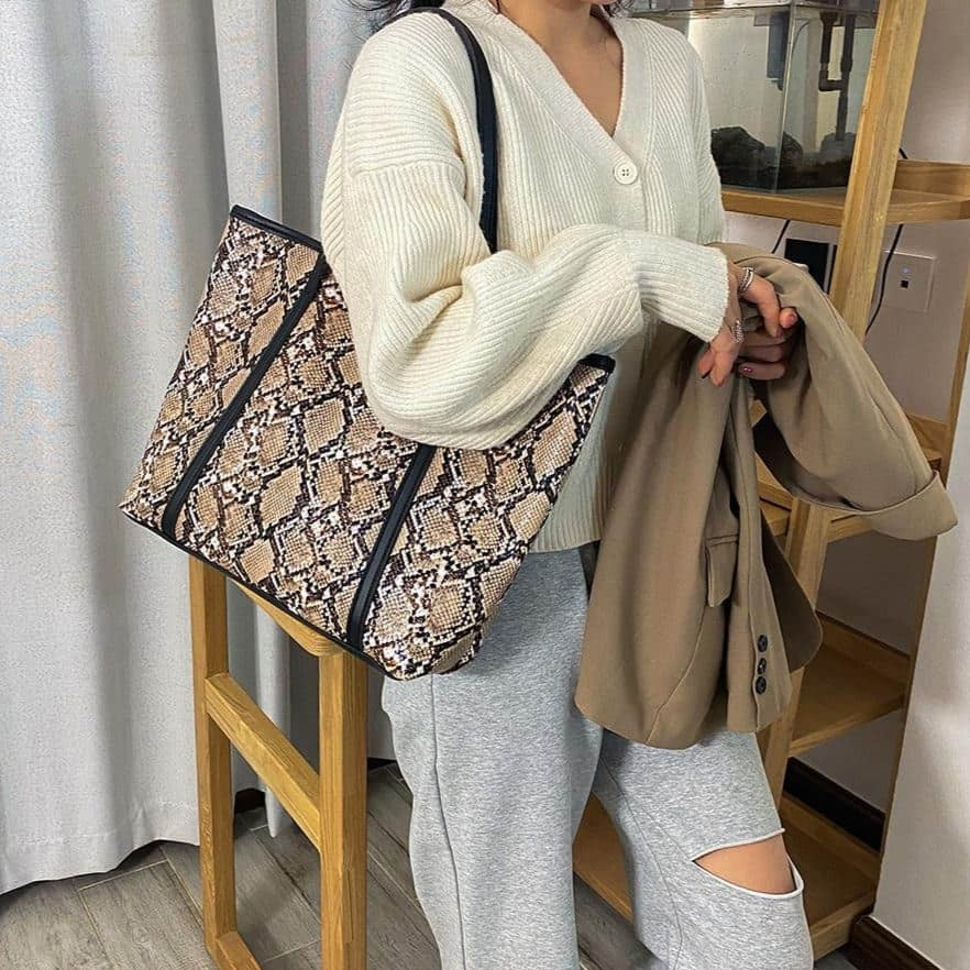 Sac Cabas Serpent marron