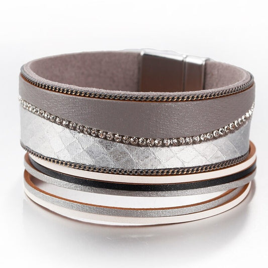 Bracelet Serpent Cuir Fantaisie Argenté