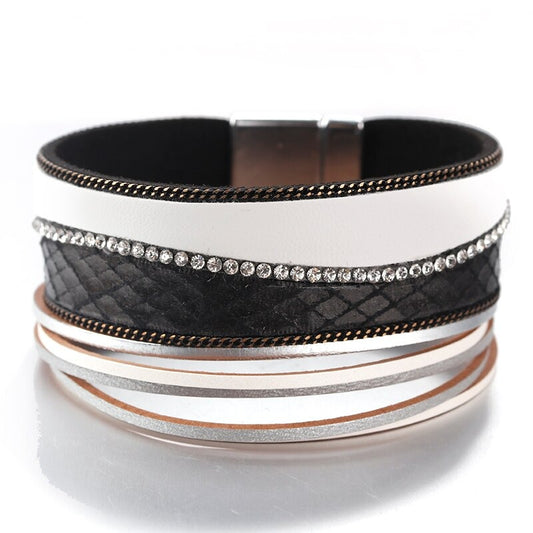 Bracelet Serpent Cuir Fantaisie Noir et Blanc