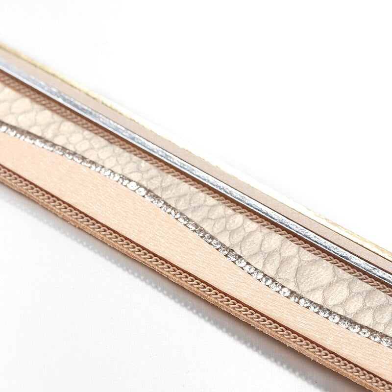 Bracelet Serpent Cuir Fantaisie Beige