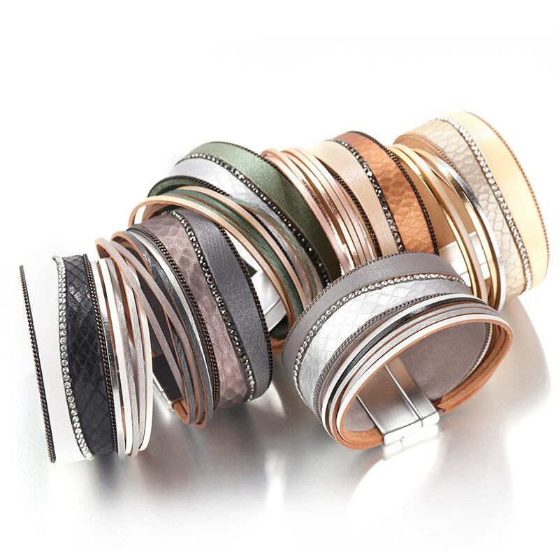 Bracelet Serpent Cuir Fantaisie Argenté