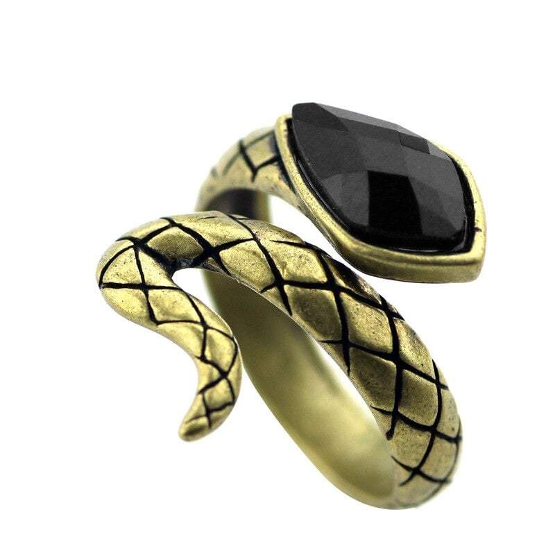 Bague Serpent Agate Noire Rétro