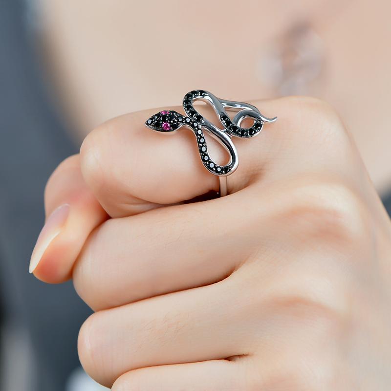 Bague Serpent Diamant Noir (Argent)