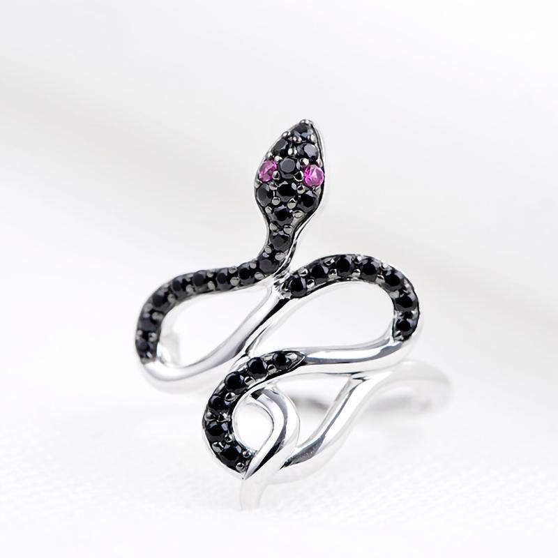 Bague Serpent Diamant Noir (Argent)