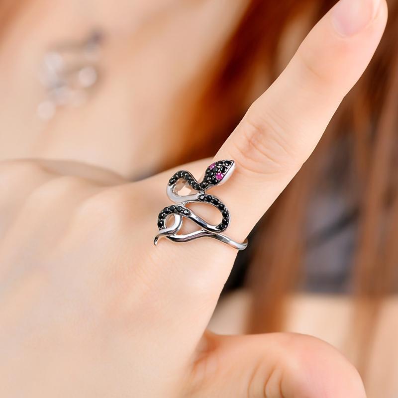 Bague Serpent Diamant Noir (Argent)