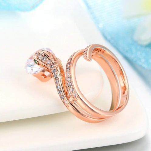 Bague Serpent Or Rose Diamant Blanc