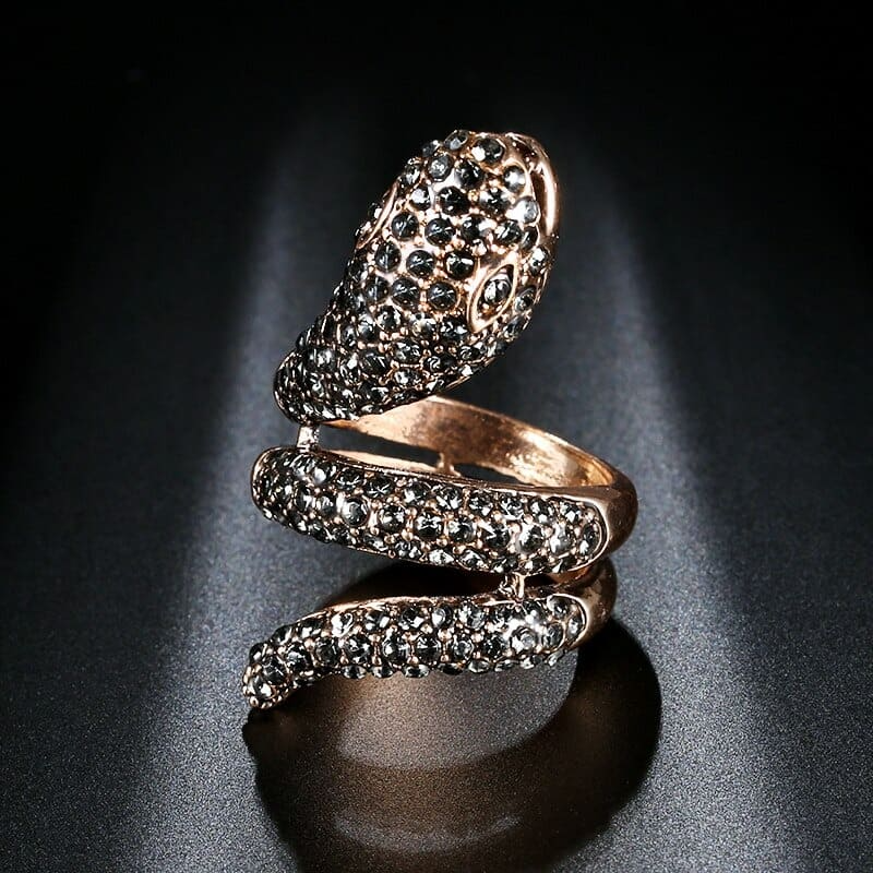 Bague Serpent Diamant Noir Dorée
