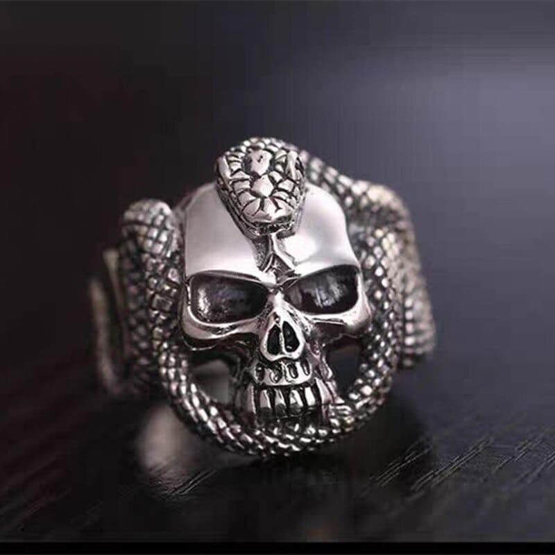 Bague Serpent Tête de Mort (Argent)