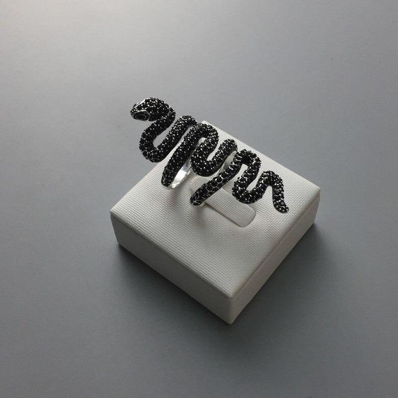 Bague Serpent Zirconium Noir (Argent)