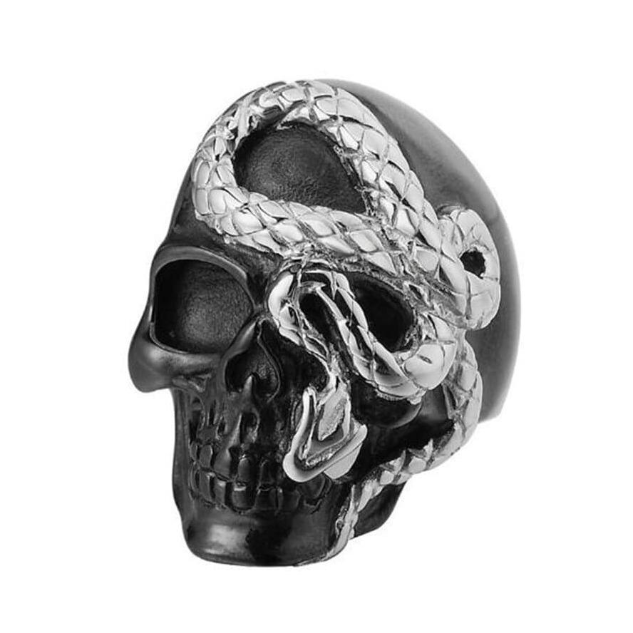 Bague Serpent Tête de Mort Noir