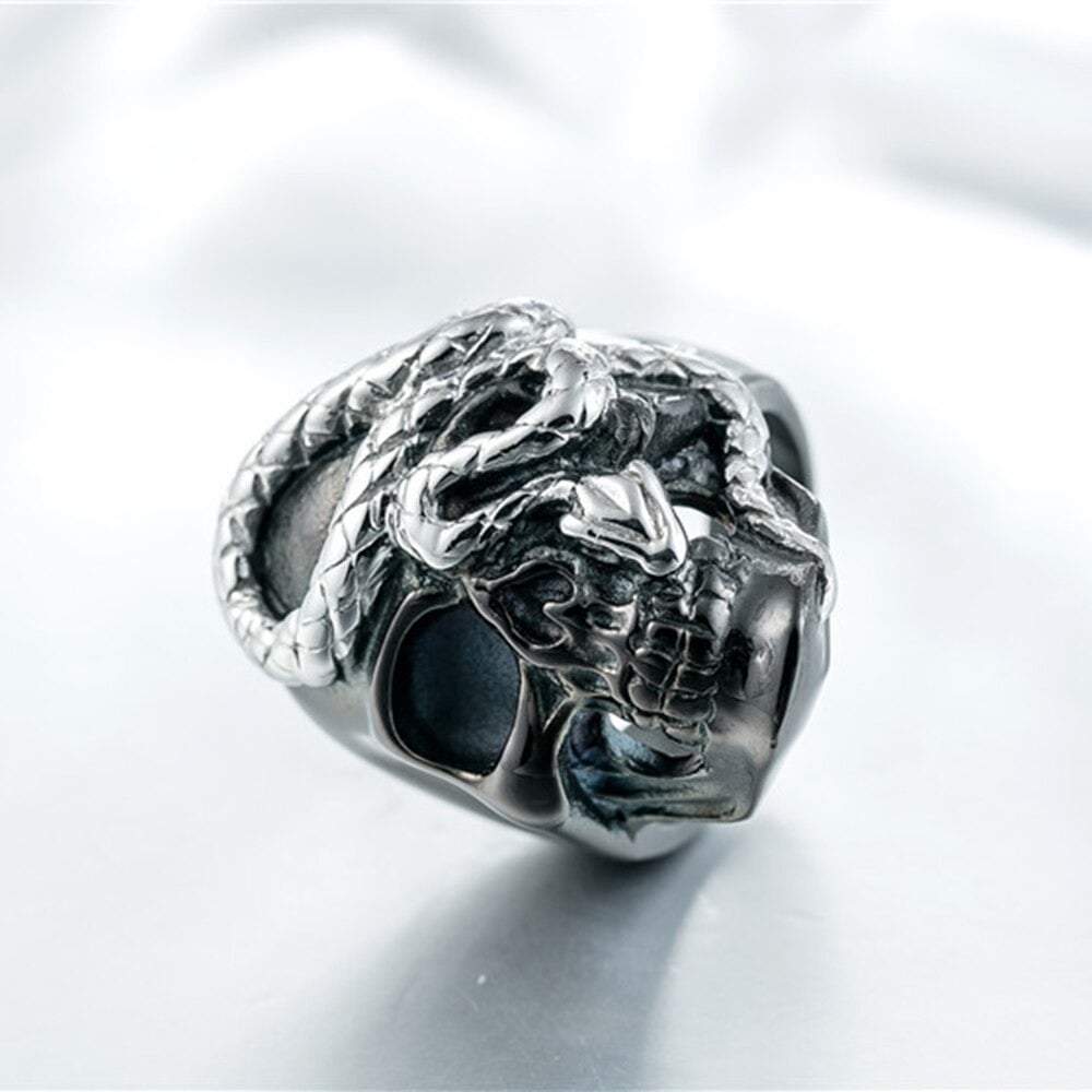 Bague Serpent Tête de Mort Noir