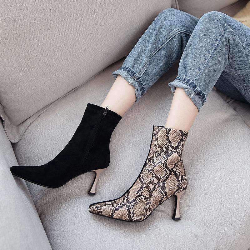 Bottines Serpent Bi-ton noir à talon