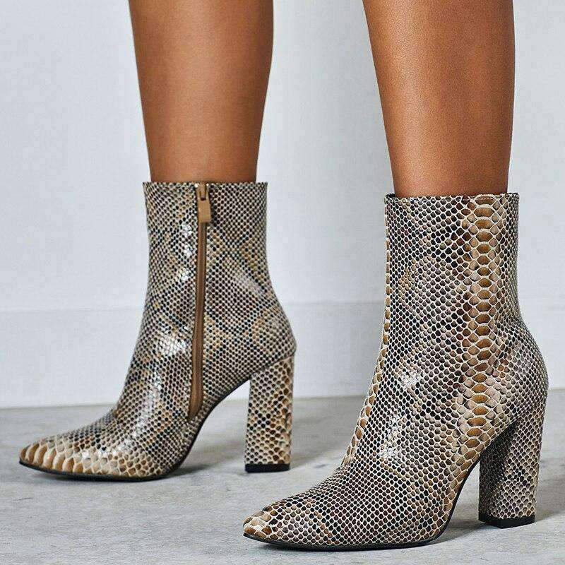 Bottines Effet Peau de Serpent fermeture clair
