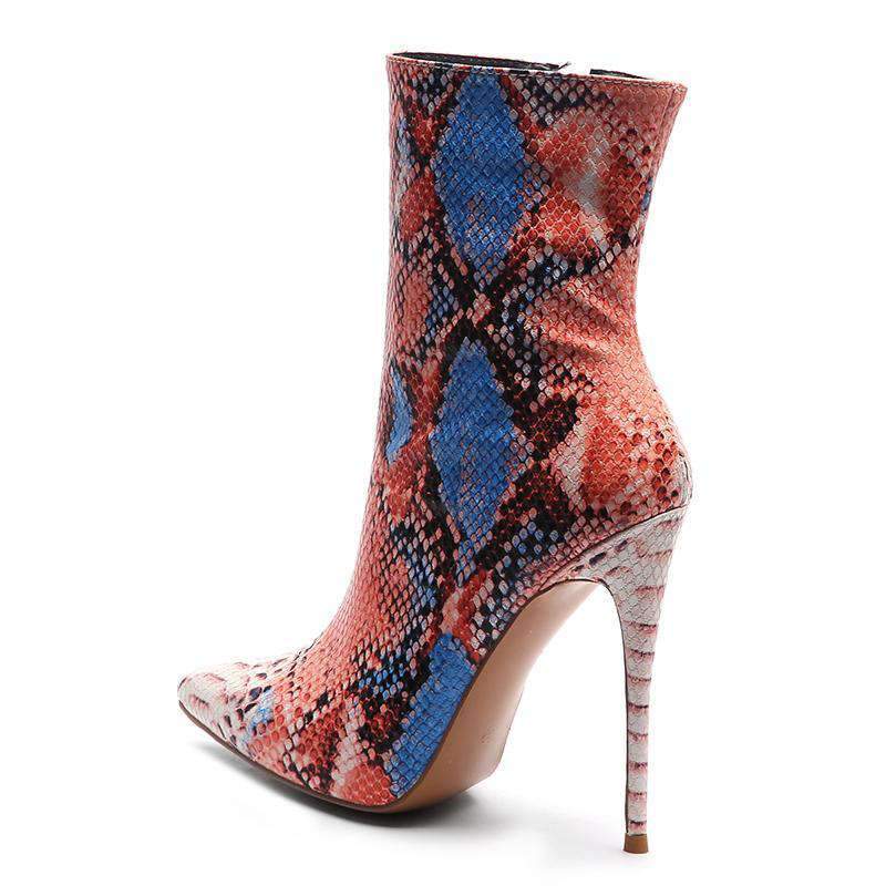 Bottines Serpent Rouge à talon haut