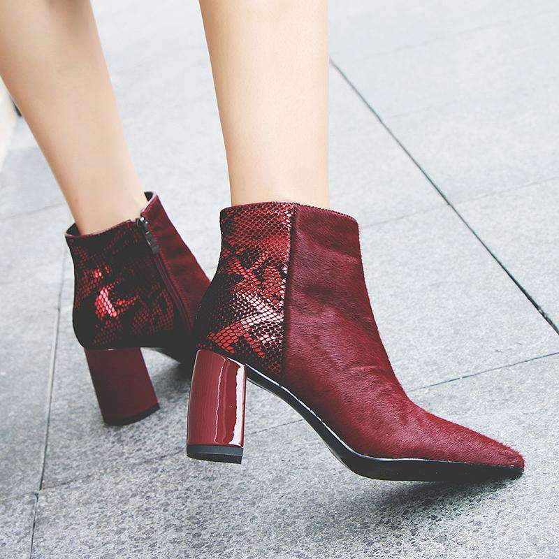 Bottines Serpent Bordeaux à talon