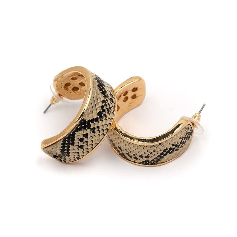 Boucles d'Oreilles Serpent Peau Beige