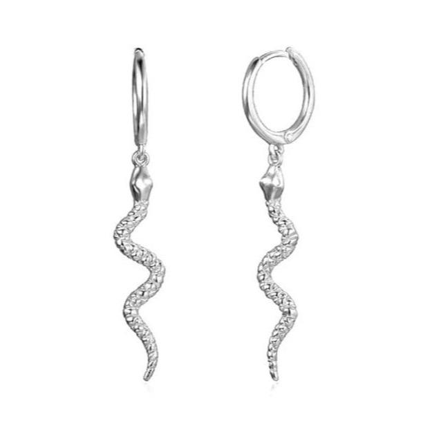 Boucles d'Oreilles Serpent Argent Pendante
