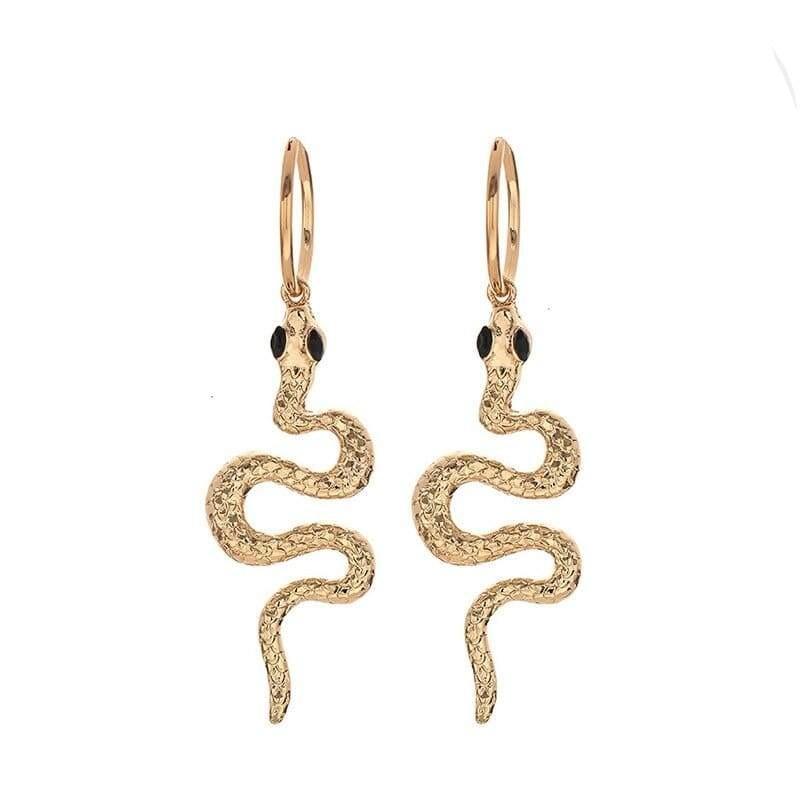 Boucles d'Oreilles Serpent Or Yeux Noirs