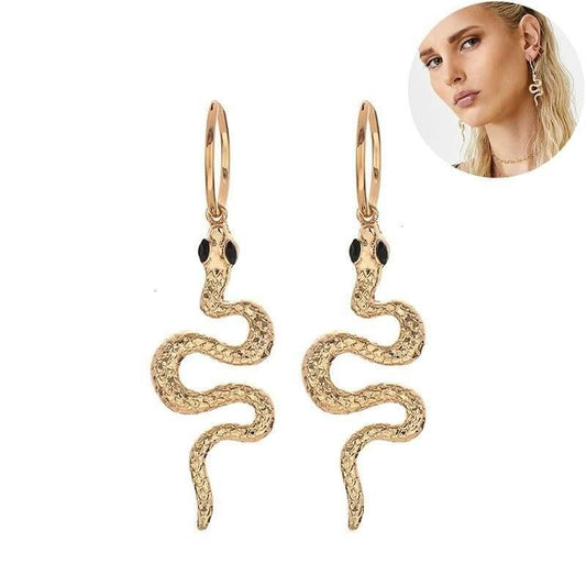 Boucles d'Oreilles Serpent Or pendantes