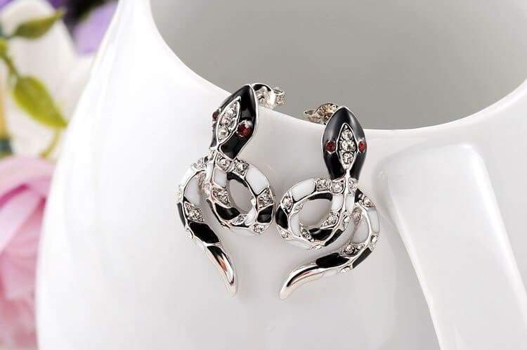 Boucles d'Oreilles Serpent avec Rubis Argent