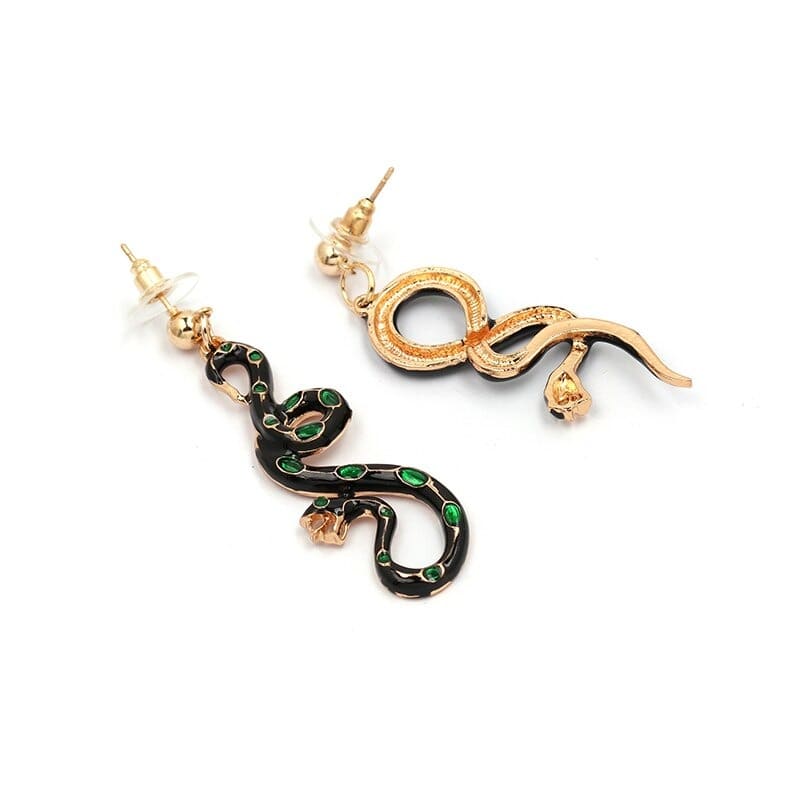Boucles d'Oreilles Serpent Noir Brillant