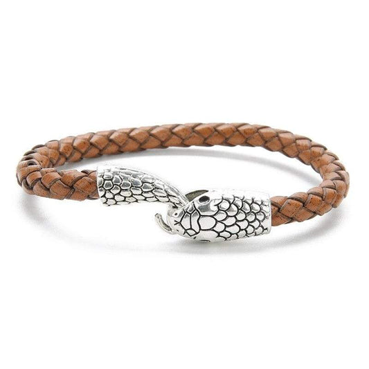 Bracelet en Cuir Serpent Argent