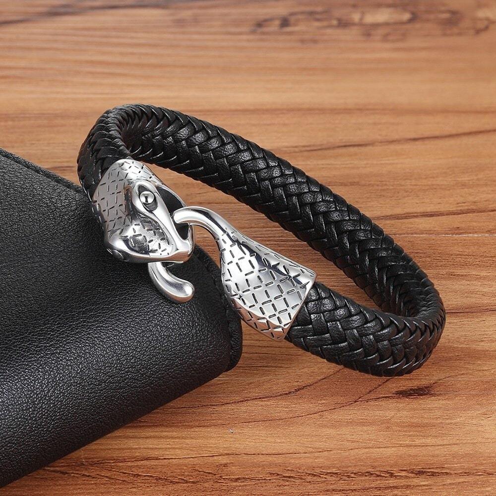 Bracelet Serpent en Cuir Homme