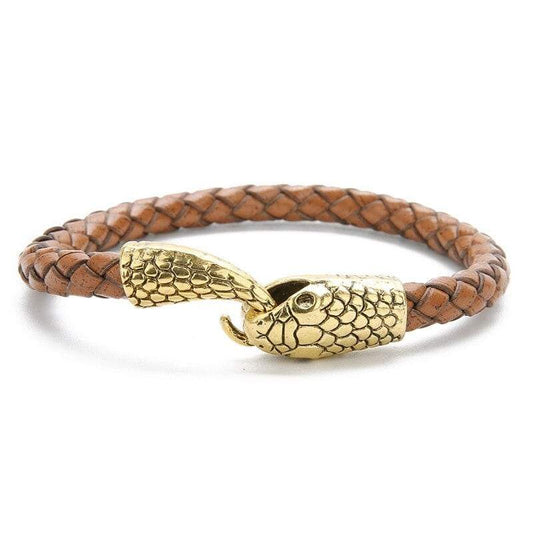 Bracelet Serpent Doré Cuir Marron