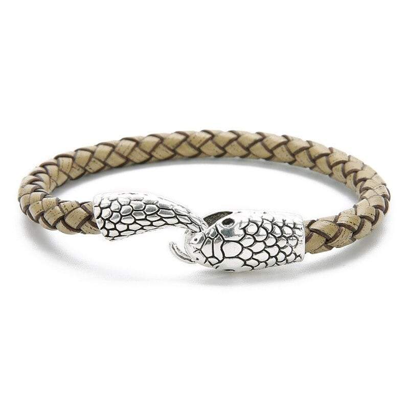 Bracelet en Cuir Serpent Argenté