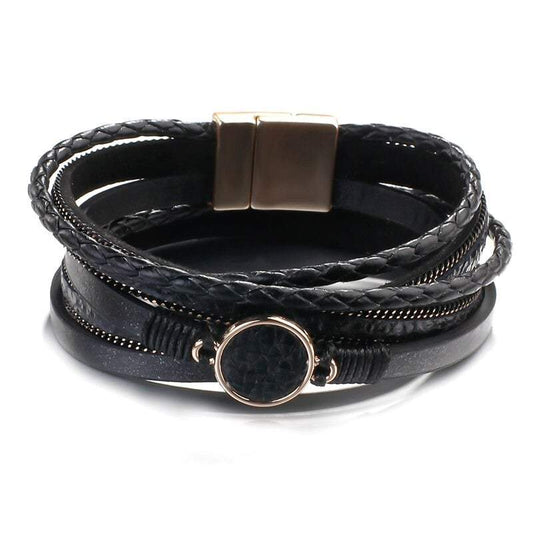 Bracelet Peau de Serpent Cuir Noir