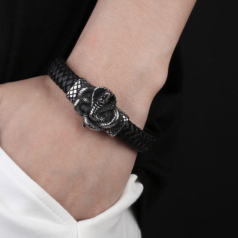 Bracelet Serpent Cuir homme