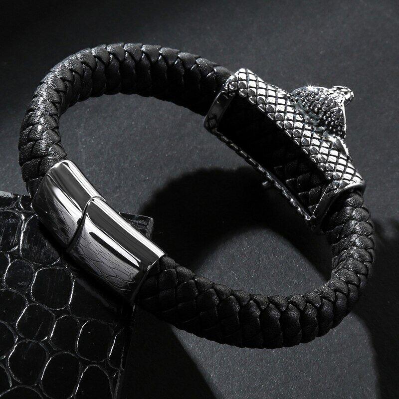 Bracelet Serpent Homme Cobra Cuir Tressé