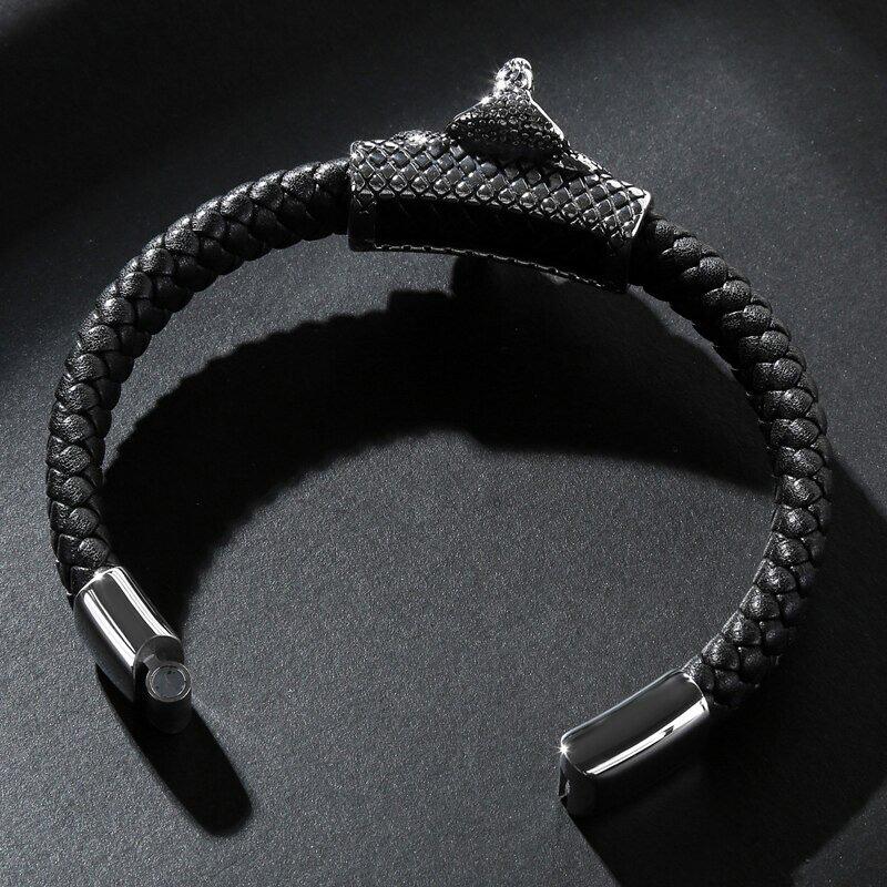 Bracelet Serpent Homme Cobra Cuir Tressé