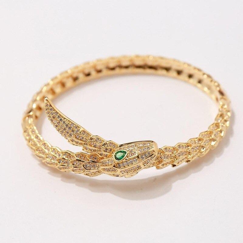 Bracelet Serpent Or avec Yeux Verts