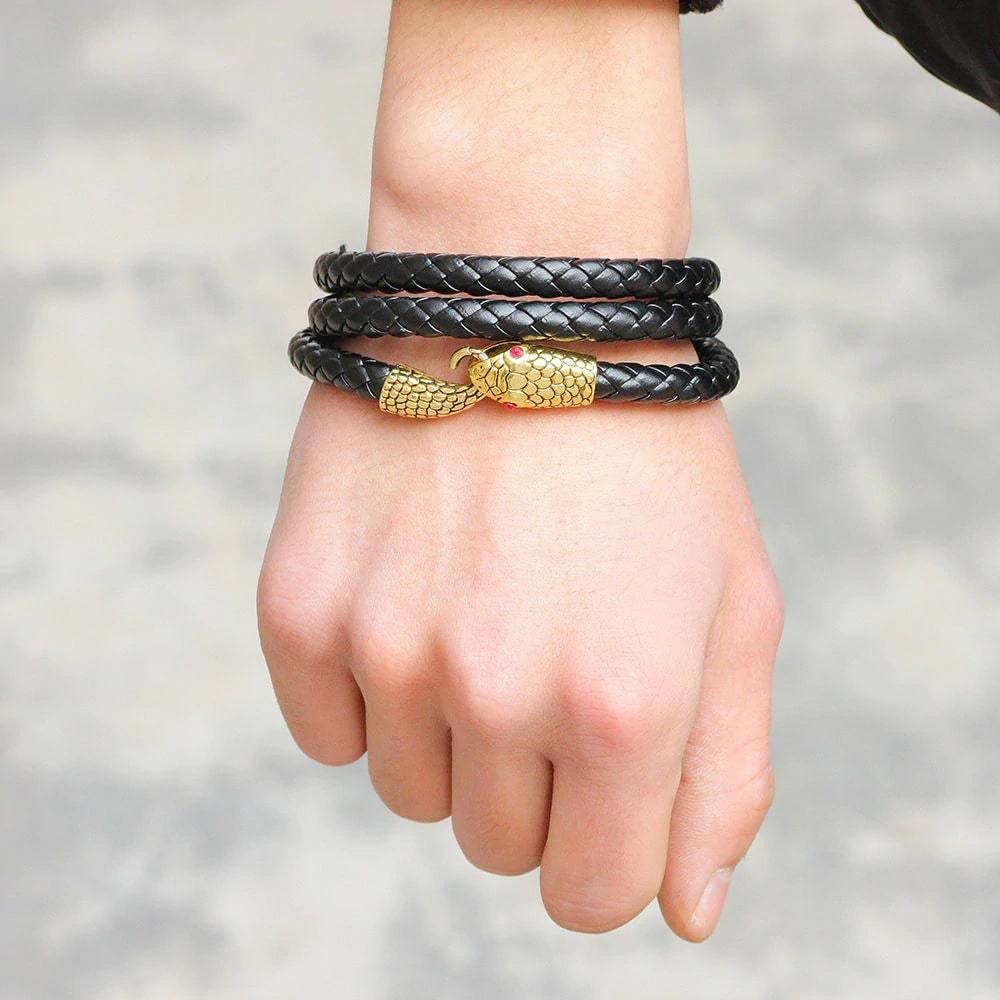Bracelet Serpent Or Cuir homme