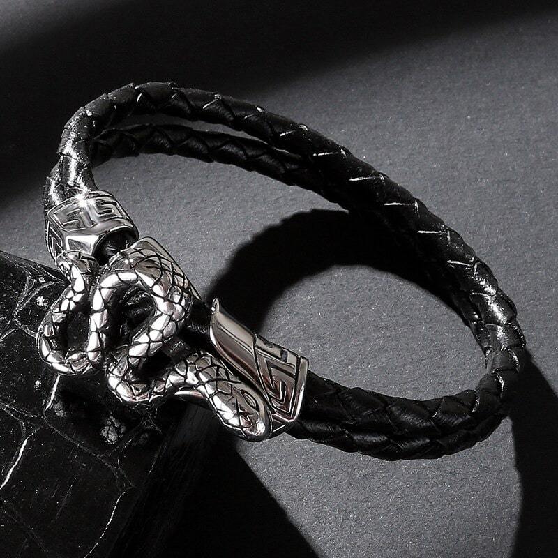 Bracelet Serpent cuir tressé homme