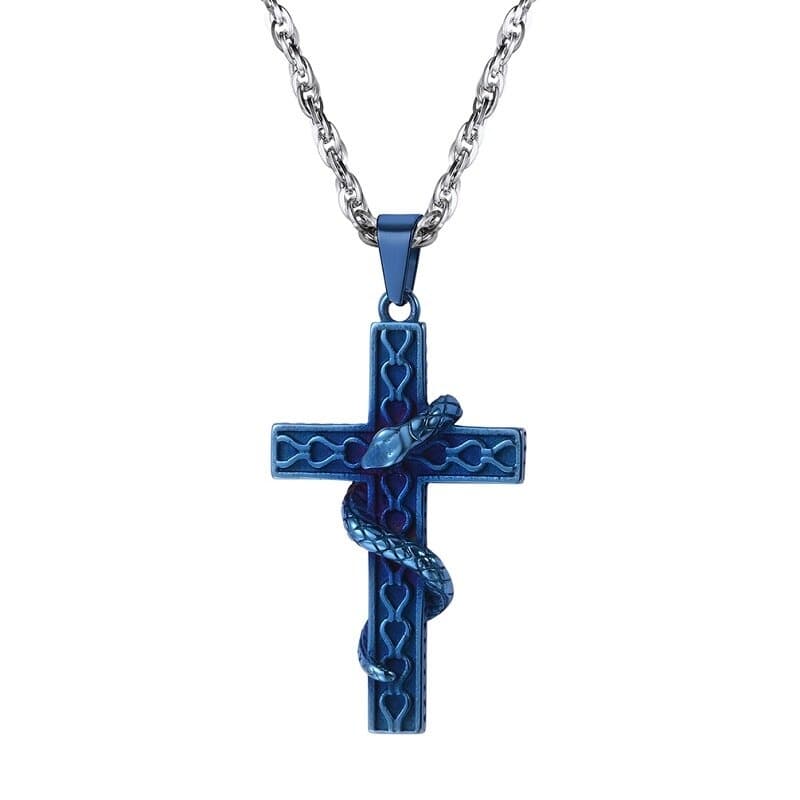 Collier Serpent Croix Acier Homme