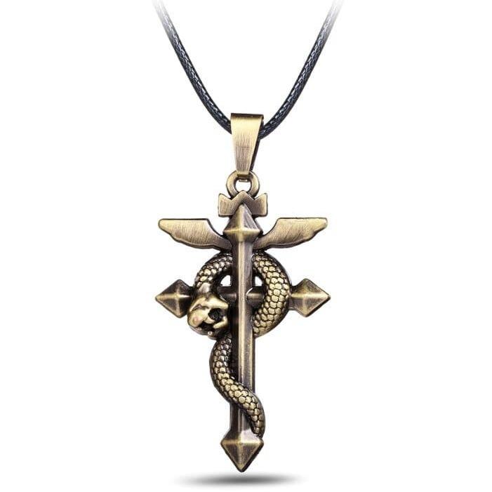 Collier Serpent Croix Alchimique