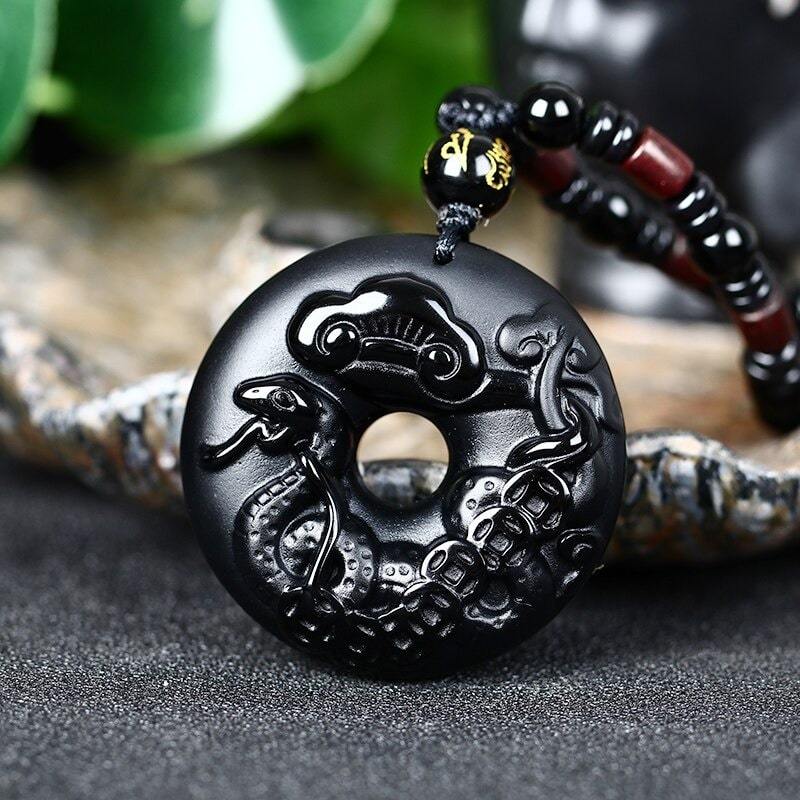 Collier Obsidienne Noire avec serpent