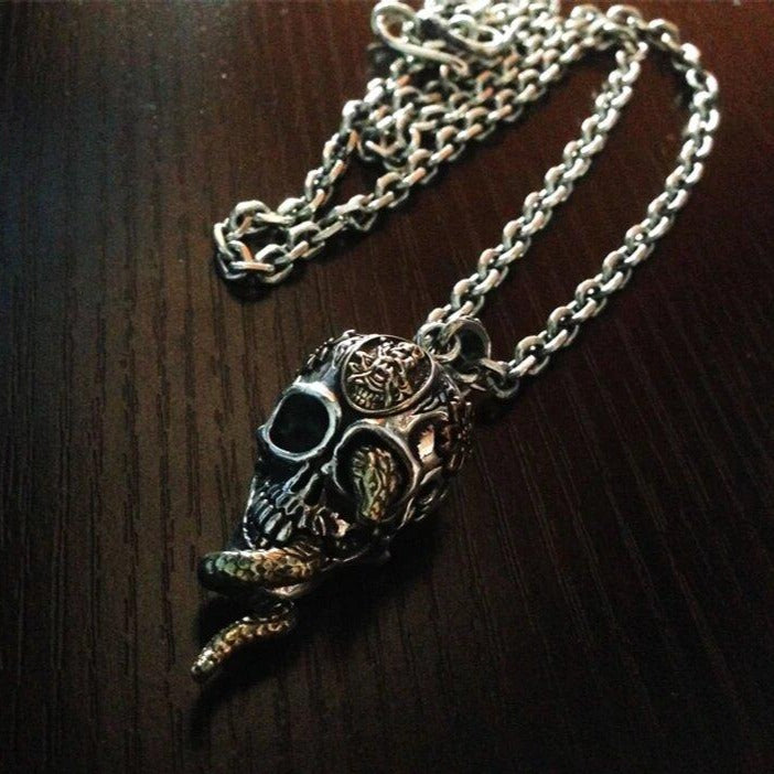 Collier Serpent Tête De Mort Argent Sterling 925