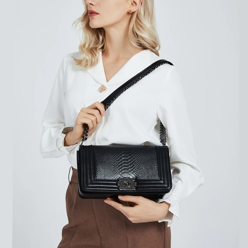 Sac bandoulière python Noir